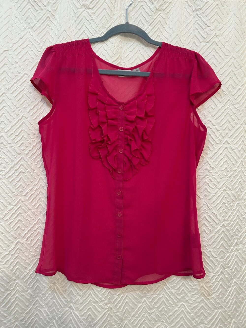 Worthington Women's Short Cap Sleeve Button Up Blouse Shirt Top Size L